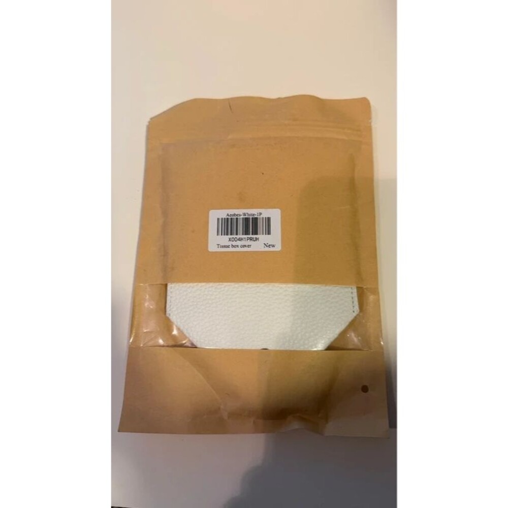 New white tissue box cover with a textured faux leather finish.